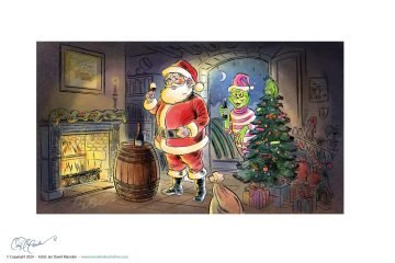 Cheerful Santa Claus with wine