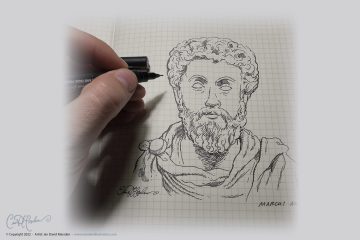 Marcus Aurelius sketch listening to Podcast