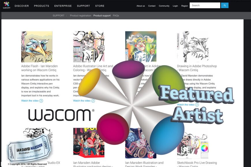 Wacom webpage featuring artist using Cintiq for digital art with Adobe software.