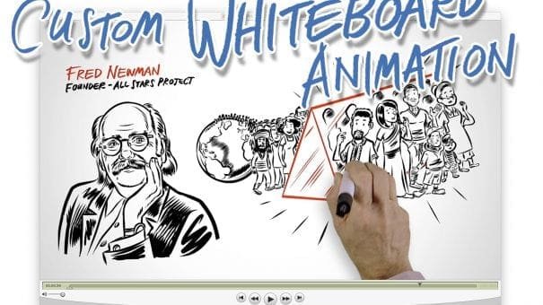 Whiteboard animation with Fred Newman illustration and text about All Stars Project.