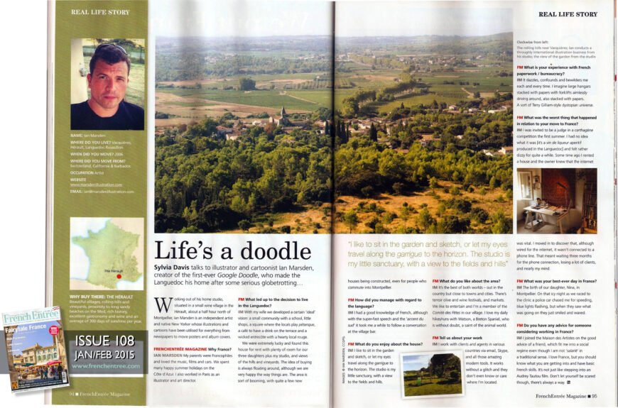 FrenchEntree article on Ian Marsden's move to Languedoc, covering culture and creative process.