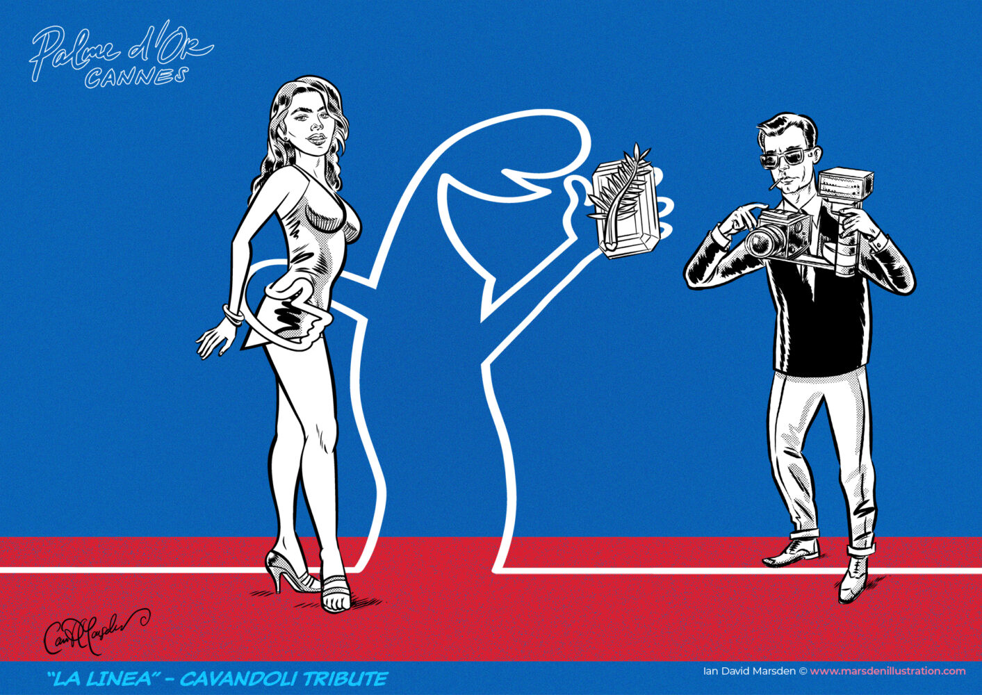 La Linea cartoon tribute illustration for Viva Cavandoli exhibition in Brescia by Ian David Marsden