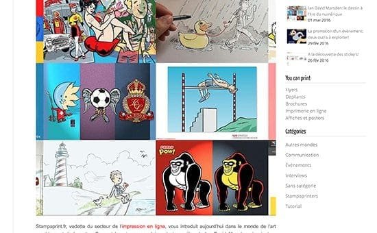 Webpage featuring an article with cartoon illustrations and insights into an artist's digital work.