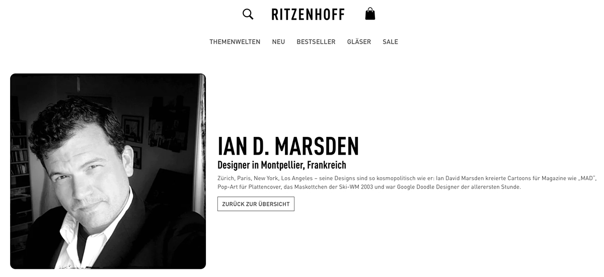 Official Page on the Ritzenhoff Website for Designer Ian David Marsden - Ian D. Marsden Designer in Montpellier, Frankreich