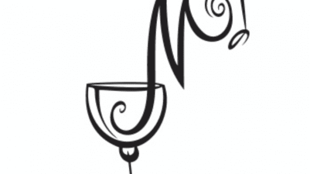 Stylized abstract art of a wine glass with swirling decorative lines.