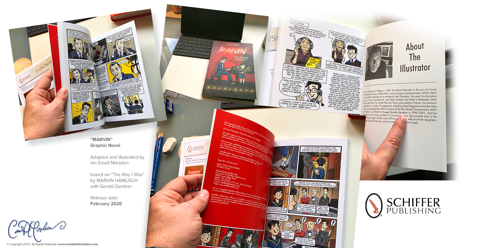 "MARVIN" graphic novel pages and cover, adapted by Ian David Marsden, release February 2020.