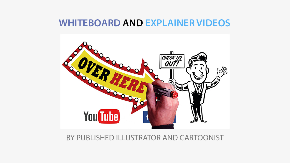 Whiteboard explainer video promo with illustration, arrow, YouTube logo by illustrator.