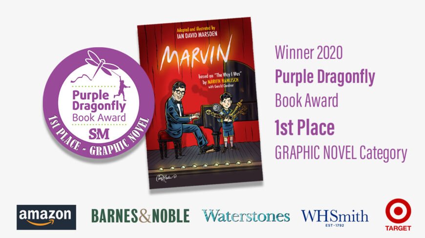 Book "Marvin" won 2020 Purple Dragonfly Award, available at major retailers.