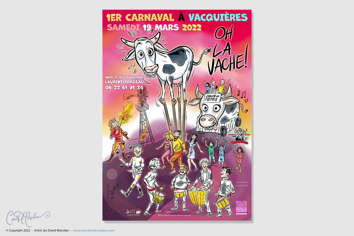 Affiche dessinée à la main pour le Carnaval de Vacquières par Ian David Marsden
