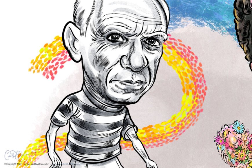 Pablo Picasso cartoon caricatures portrayed by Ian David Marsden