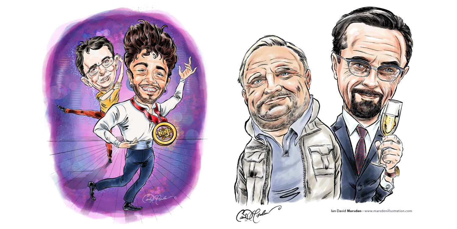 caricature artwork by cartoonist Ian Marsden