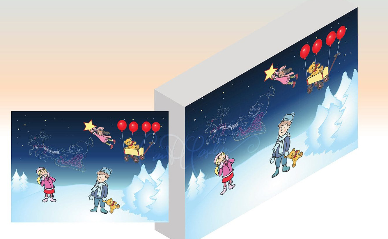 Holiday-themed winter scene illustration for Lindt chocolate packaging