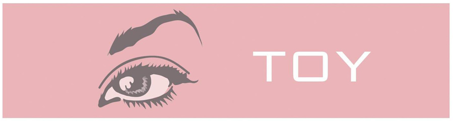 Stylized eye and eyebrow on pink with "TOY" in bold white letters.