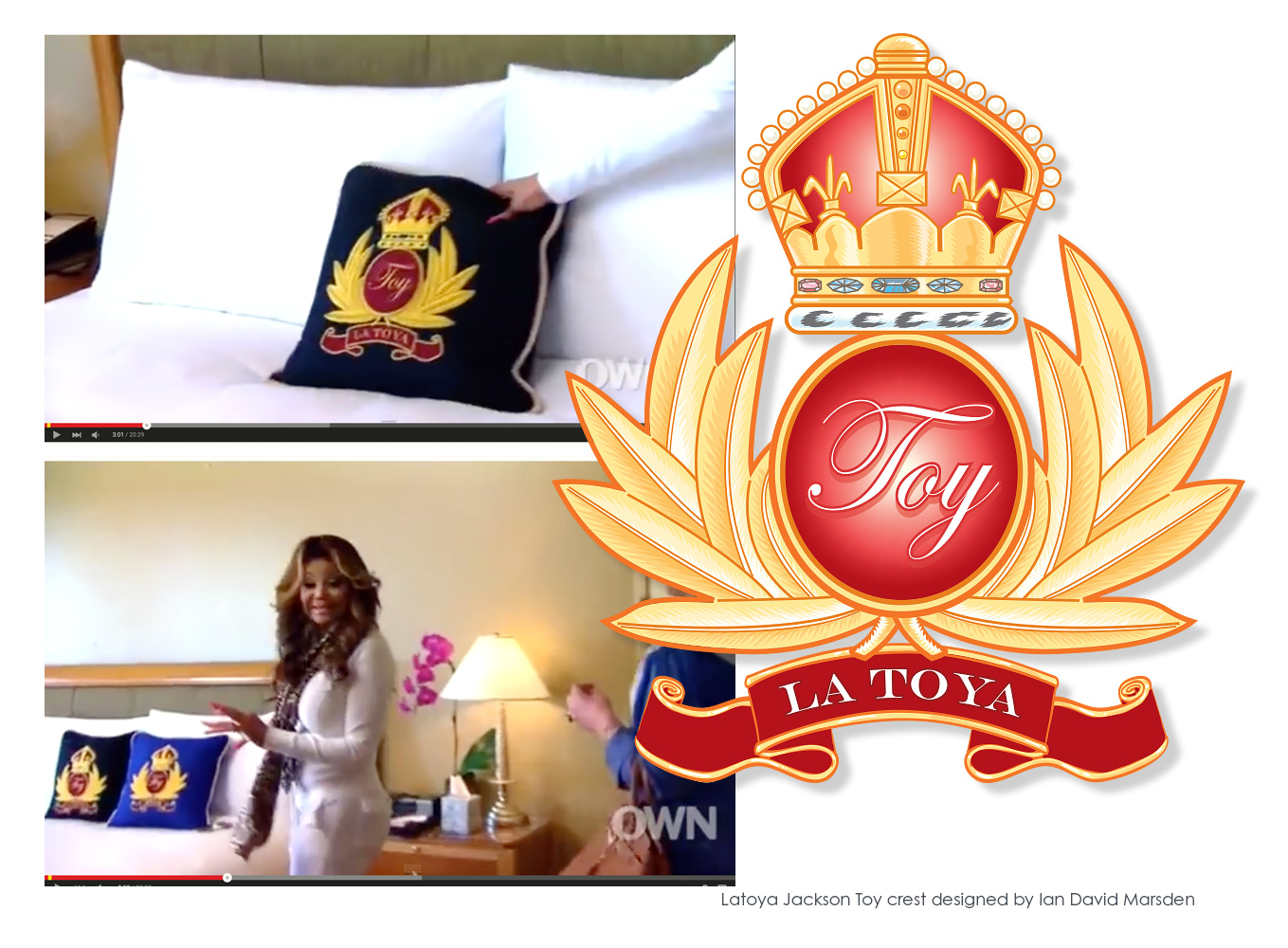 Crest pillow with La Toya Jackson logo and TV appearance on Oprah Network