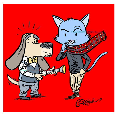 Cat and dog detective characters in suits