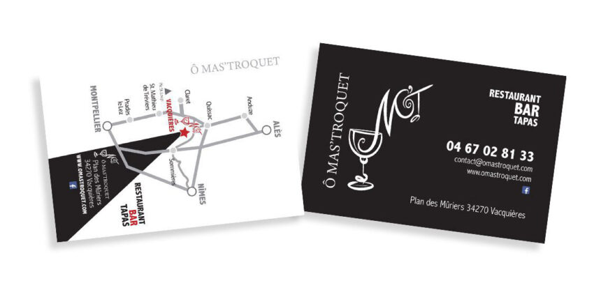 Vector logo and business card design for O Mas Troquet restaurant