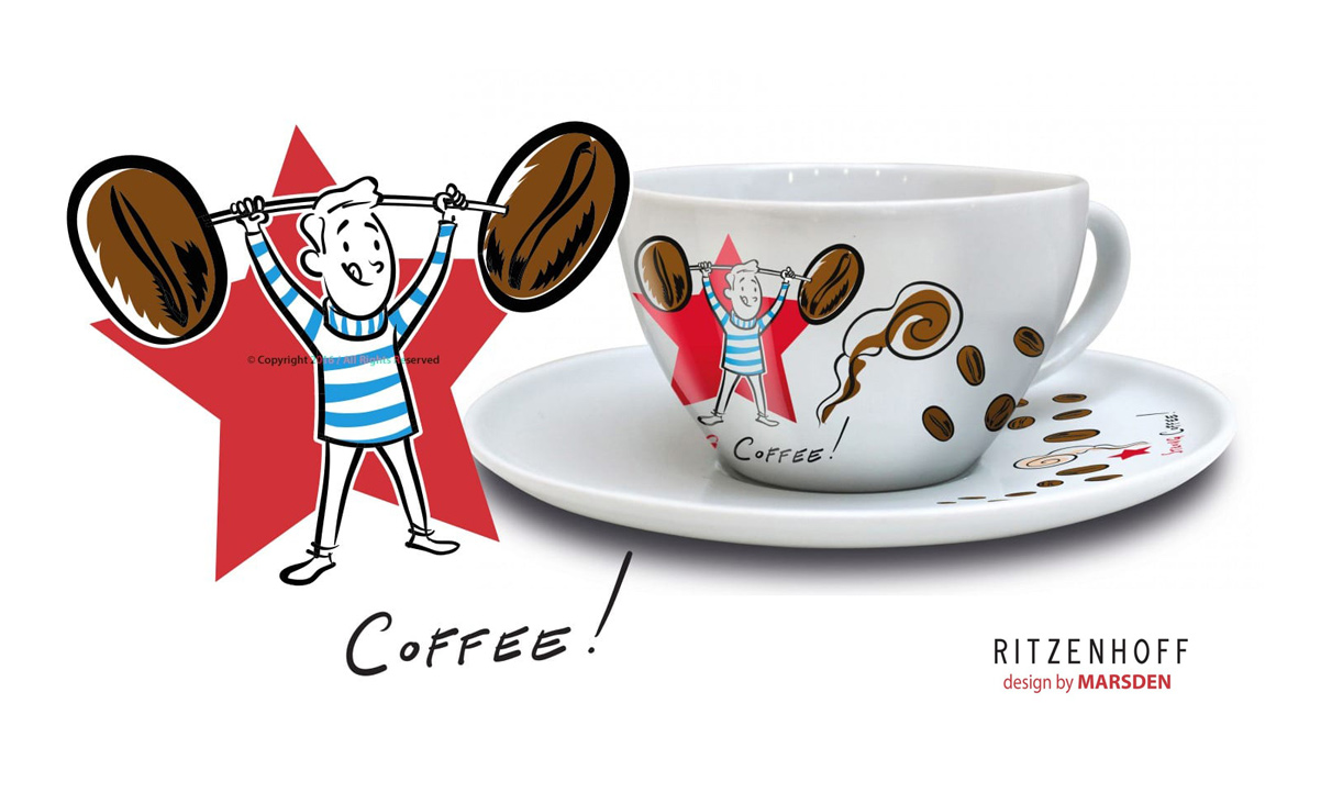 Coffee Man espresso cup with character illustration for Ritzenhoff