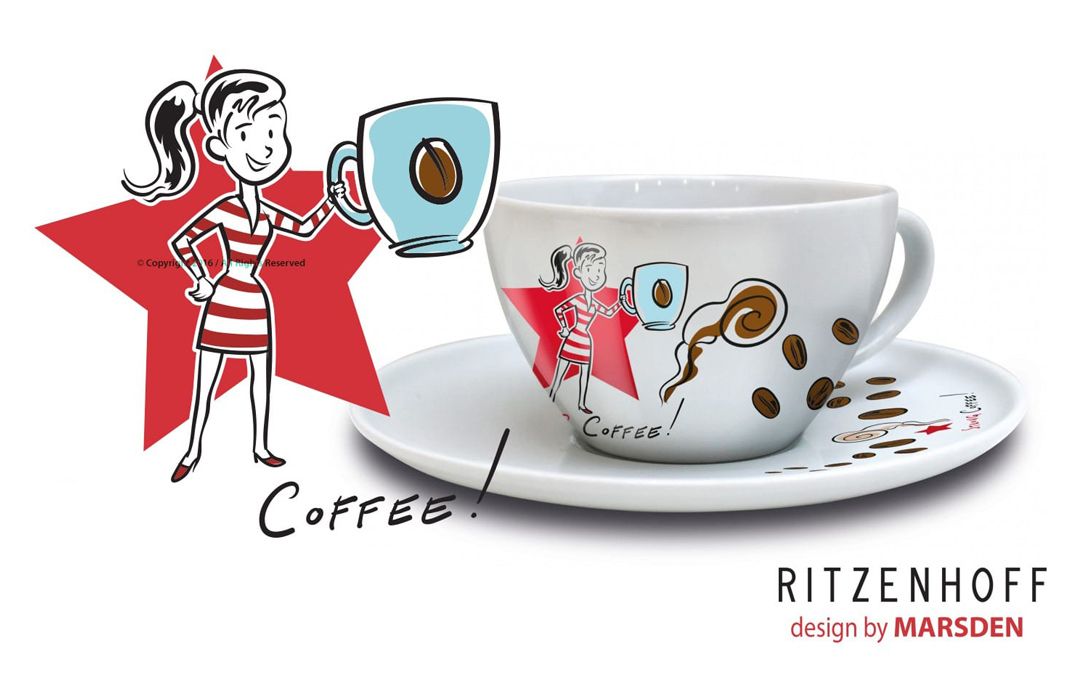 Coffee Woman cup designed by Ian David Marsden for Ritzenhoff