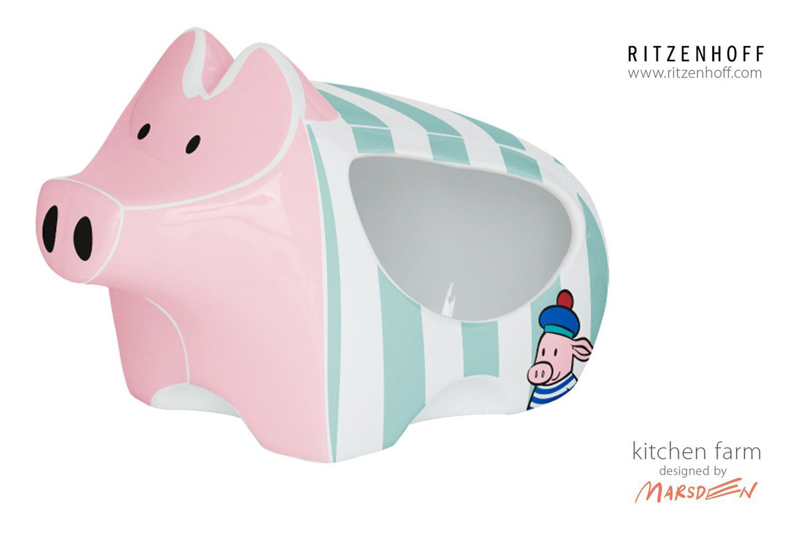 Pig-shaped salt holder ceramic designed for Ritzenhoff