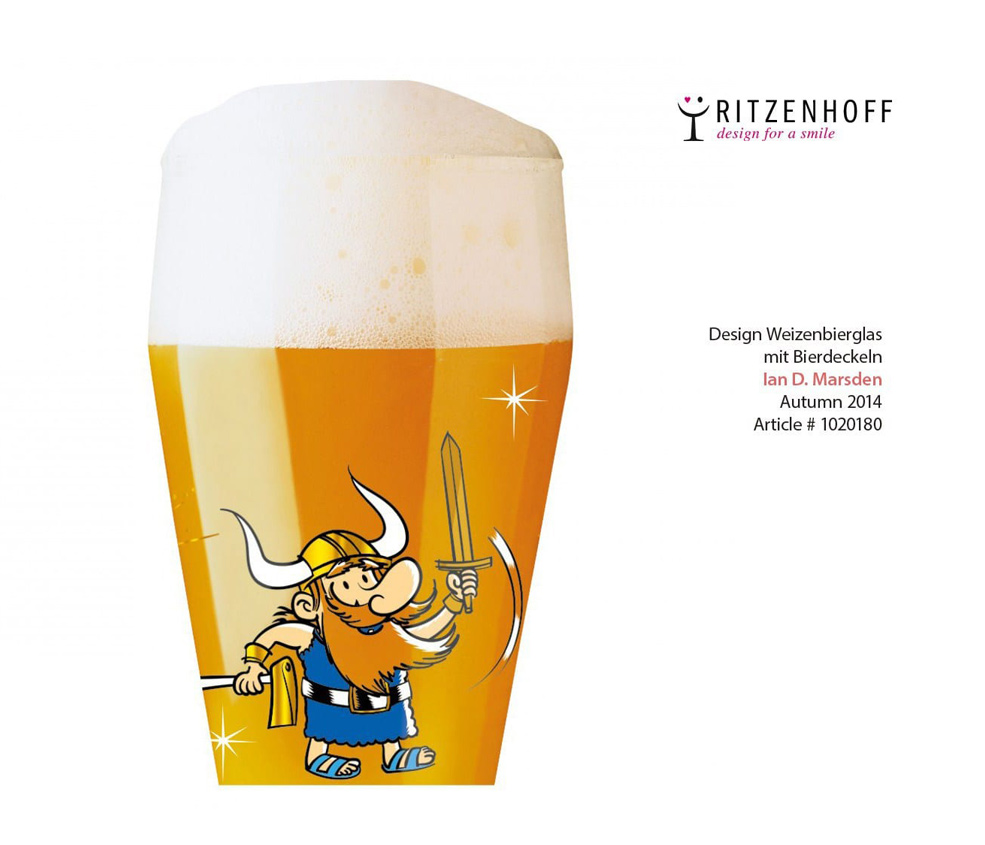 Ritzenhoff Weizenbier glass with Viking illustration by Ian David Marsden
