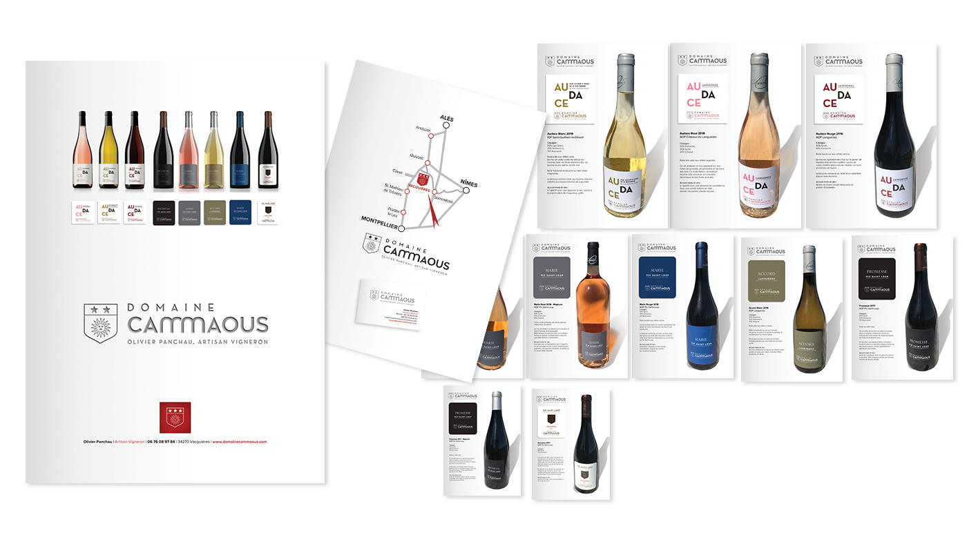 brochure vin Domaine Cammaous avec couverture et pages intérieures