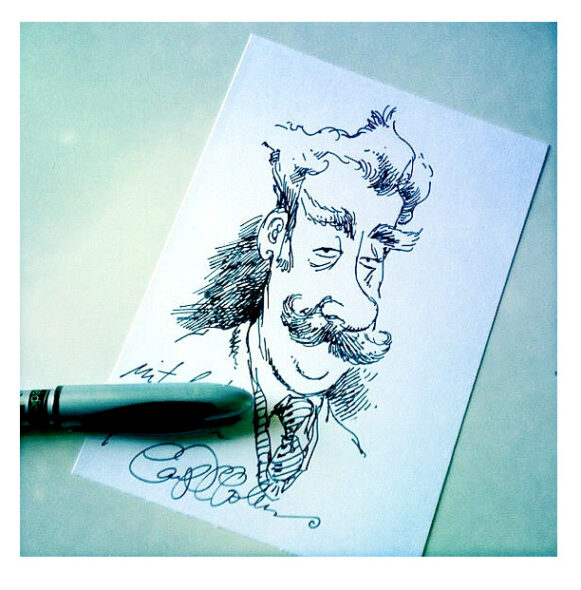 ketch of a gentleman with a stern look and iconic RAF-style mustache; lined with vintage flair.