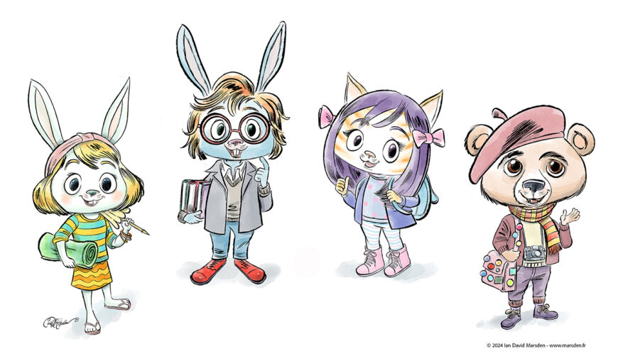 Illustrated lineup of Scaredy Cat’s animal friends from No Way! by Ian David Marsden