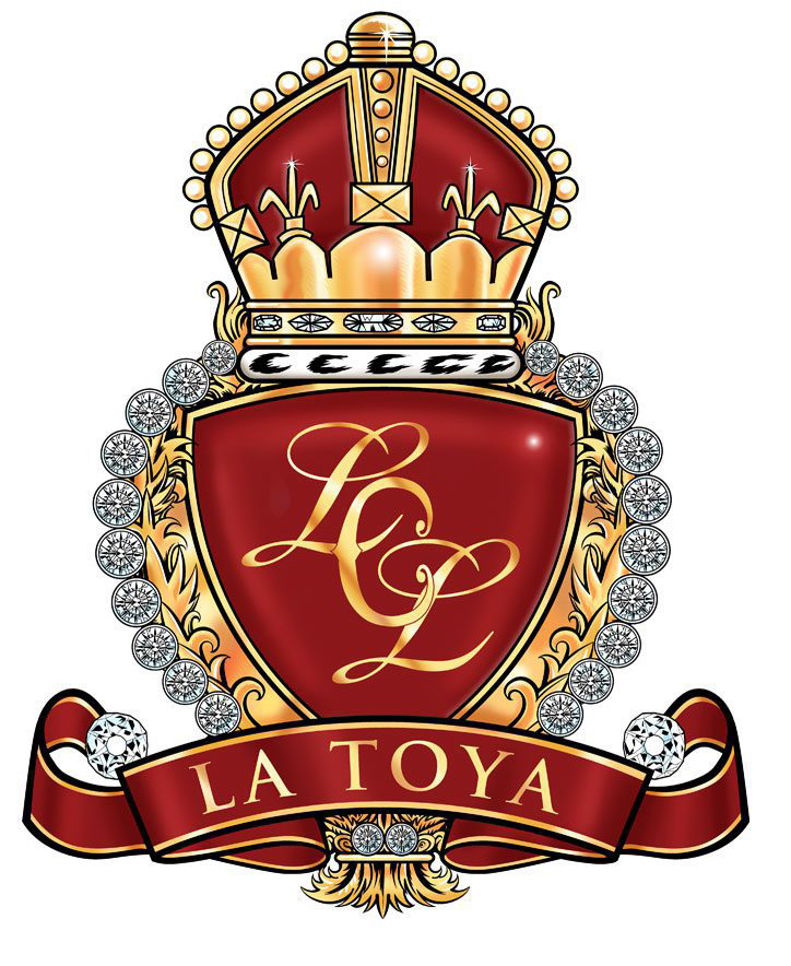 Custom crest logo for La Toya Jackson with shield, crown, and red ribbon