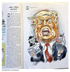 Cartoon of person with secret document titled "Top Top Top Secret" in magazine layout.
