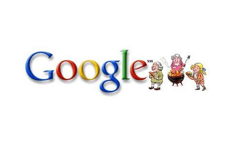 Google logo with three cartoon chefs cooking on a grill.