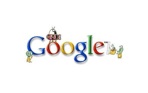 Google logo with cartoon drawings of a TV, a person, and animals around it.