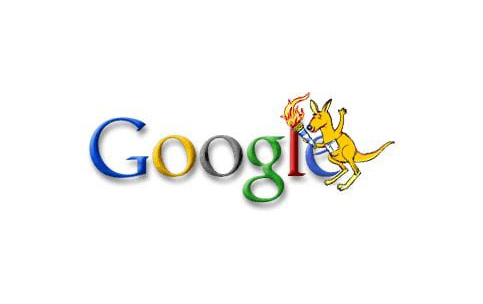 Kangaroo carrying Olympic torch – Sydney 2000 Google Doodle by Ian David Marsden.