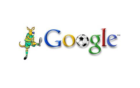 Sydney Olympics Google Doodle – kangaroo soccer player kicking ball into the Google logo.