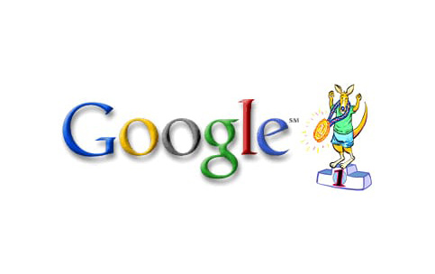 Google Doodle of kangaroo in Olympic gear holding medal on winner’s podium.