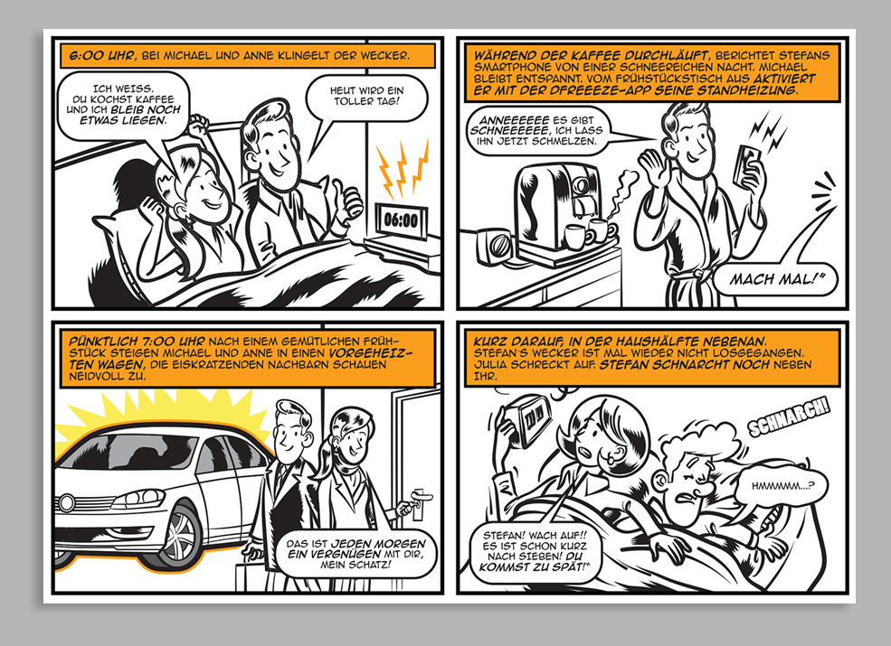 Neighbors handle morning routines and oversleep alarms; one uses an app to warm their car.