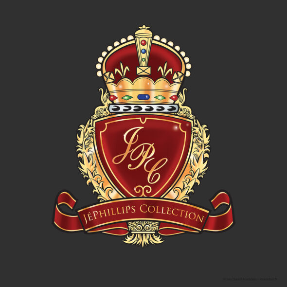 Red and gold crest logo for Jeffré Phillips Collection designed by Ian David Marsden