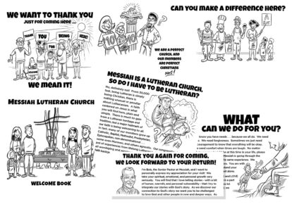 Messiah Lutheran Church pamphlet emphasizing welcome, inclusivity, and community involvement.