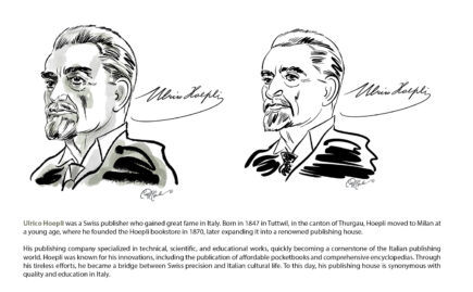 Two portraits of Ulrico Hoepli, Swiss publisher in Italy, known for technical and educational works.