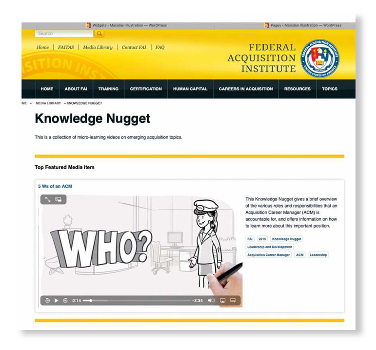 Federal Acquisition Institute webpage with micro-learning videos on acquisition topics.