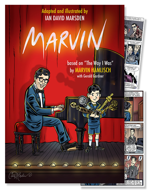 Cover of Marvin graphic novel by Ian David Marsden, depicting composer Marvin Hamlisch in conversation