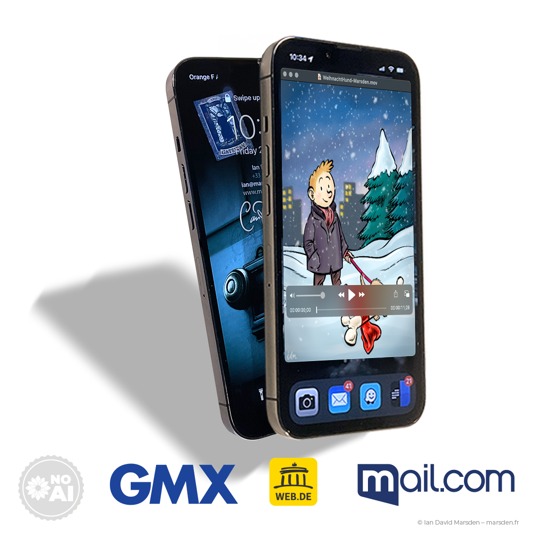 GMX Merry Christmas eCard animation displayed on an iPhone screen