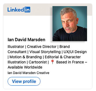 LinkedIn badge profile of Ian David Marsden – Creative Director, Illustrator, and Brand Consultant based in France