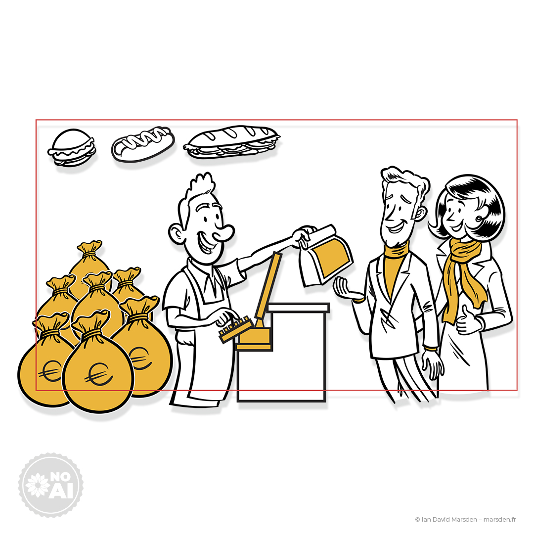 Scene with consultants, charts, and money bags emphasizing ROI from tech-based customer solutions in retail.