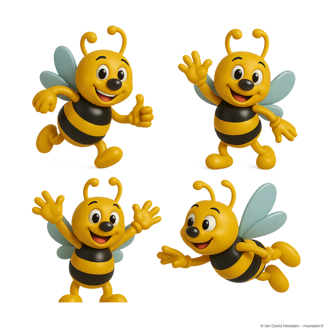 Bee mascot character poses in vector format for 3D development