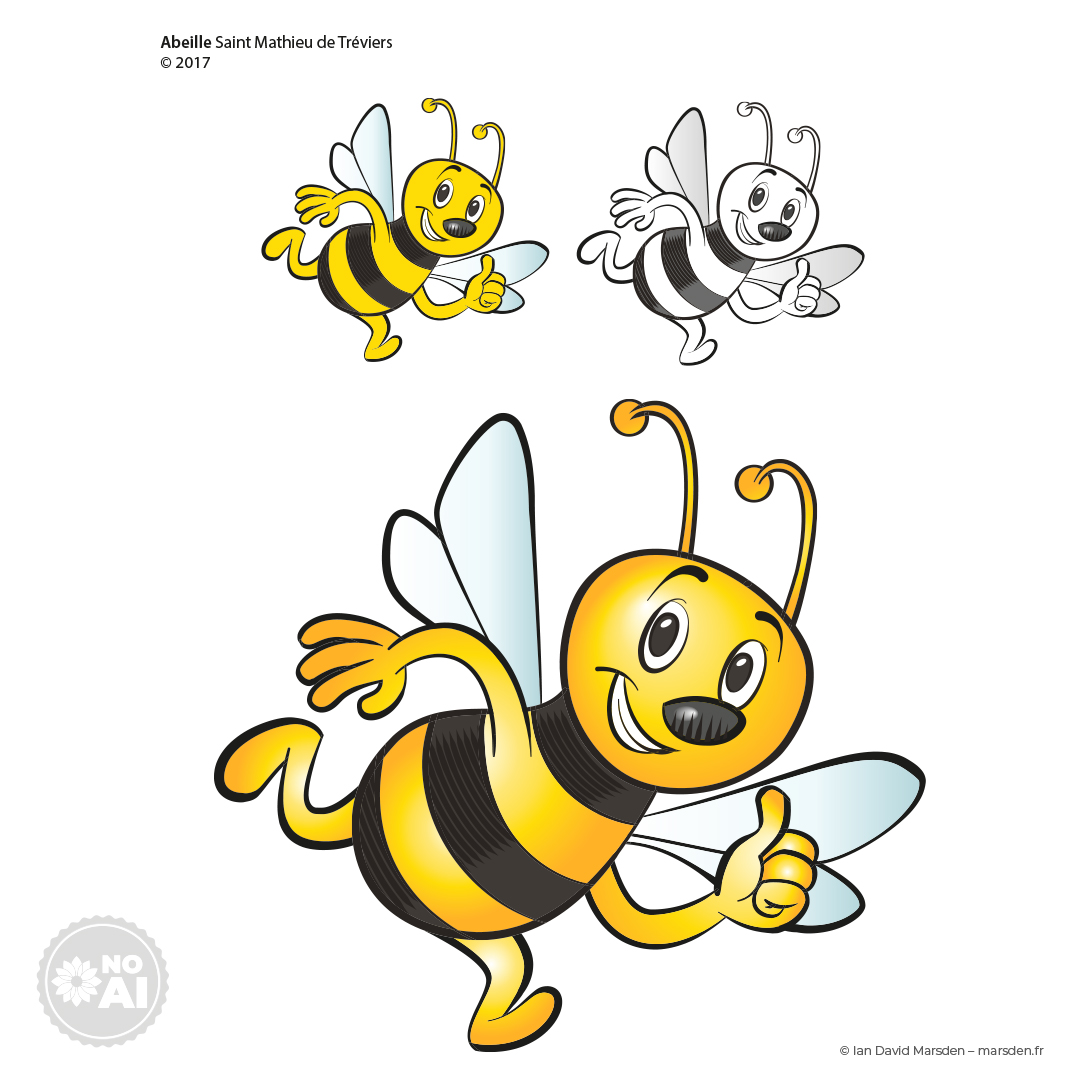 Saint-Mathieu mairie bee mascot character in vector color and outline versions