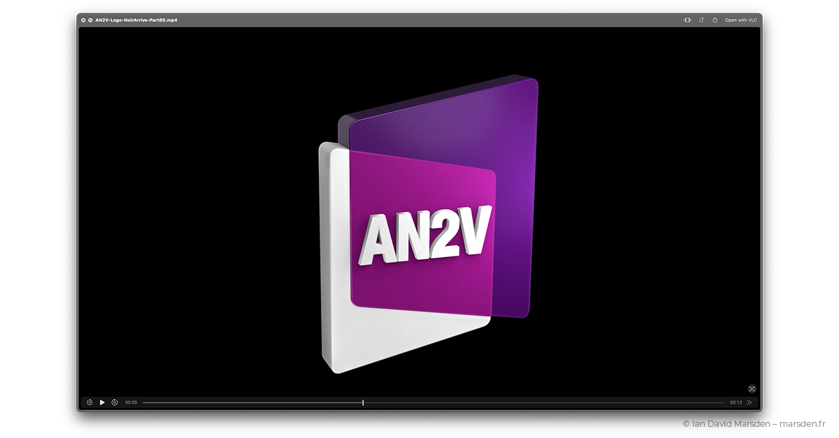 Animated 3D logo design for AN2V, French national video protection association, Blender render.