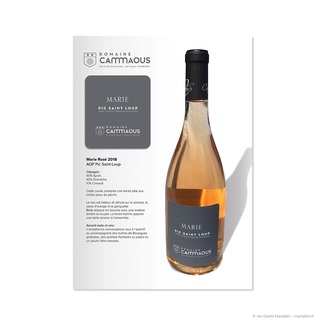 wine bottle photography fiche technique design Domaine Cammaous