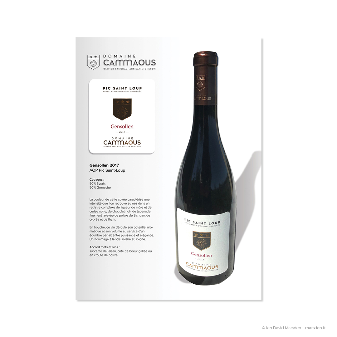 design fiche technique vin rouge Domaine Cammaous Gensollen