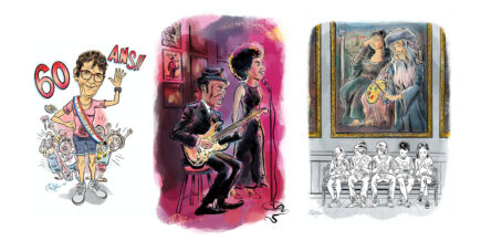 Editorial-style illustrations with hand-drawn and digital elements