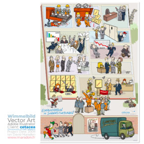 Business training Wimmelbild by Ian David Marsden for corporate communication and crisis response.